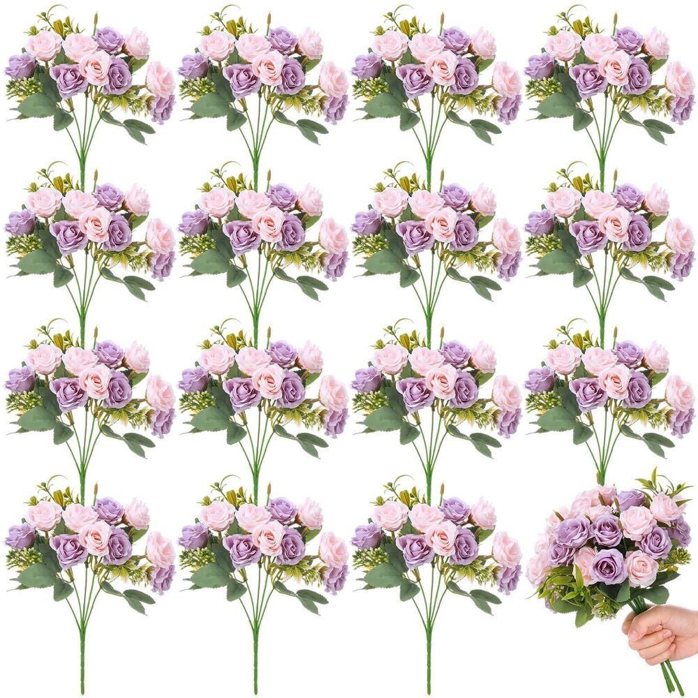 1247 16 Bunches 12 Inch Artificial Mini Rose Bouquet 160 Heads Bridal